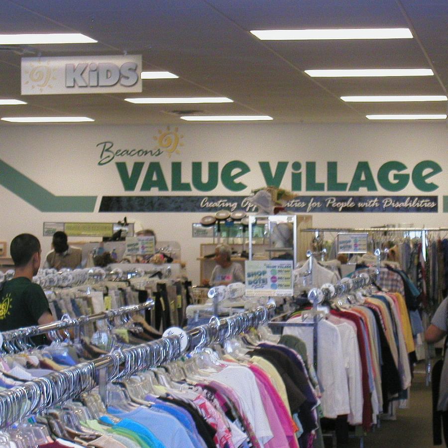 Well-organized interior of a Value Village Thrift Store showcasing various items
