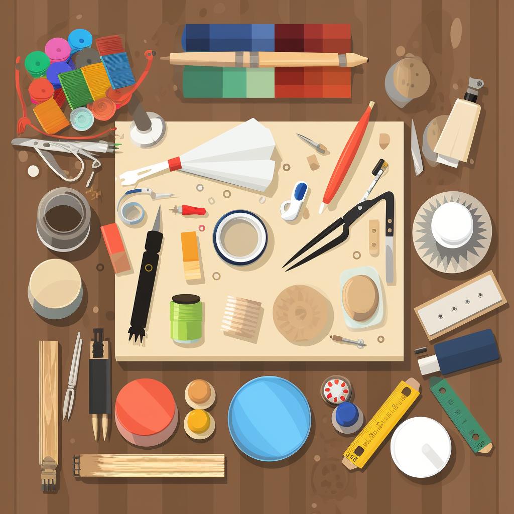 Various crafting materials spread out on a table
